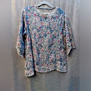 Anthropologie Scalloped Solitaire Embroidered Top Womens Small 3/4 Short Sleeve